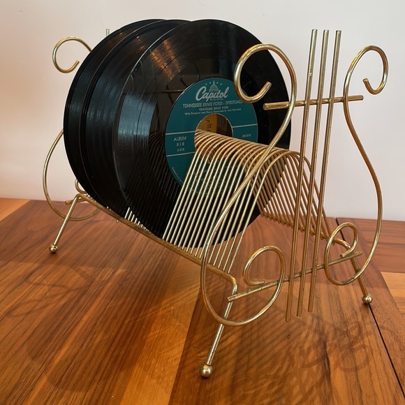 ***SOLD****Mid Century Modern Vintage Gold Metal 45 Record LP Stand Music - Picture 10 of 15